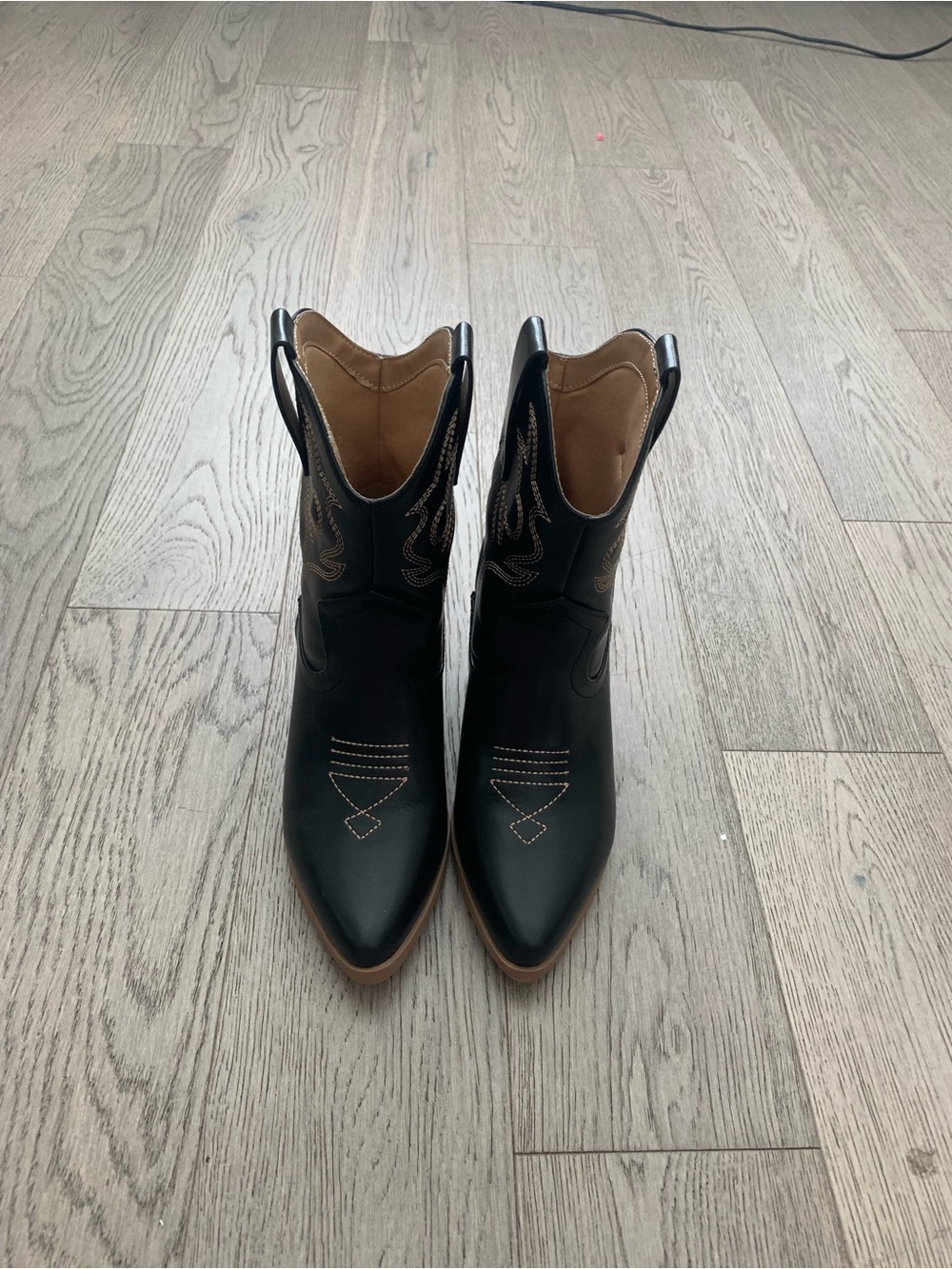 Soda Black Western-Inspired Ankle Heeled Boots